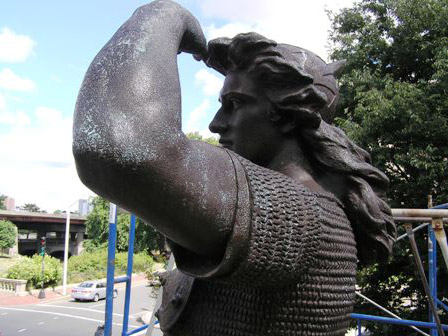 Detail of Leif Eriksson statue (before)